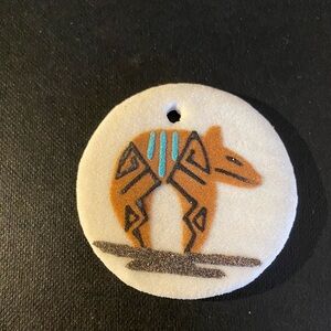 Handmade Navajo Sand Dollar Pendant w/Hand-painted Bear Fettish.